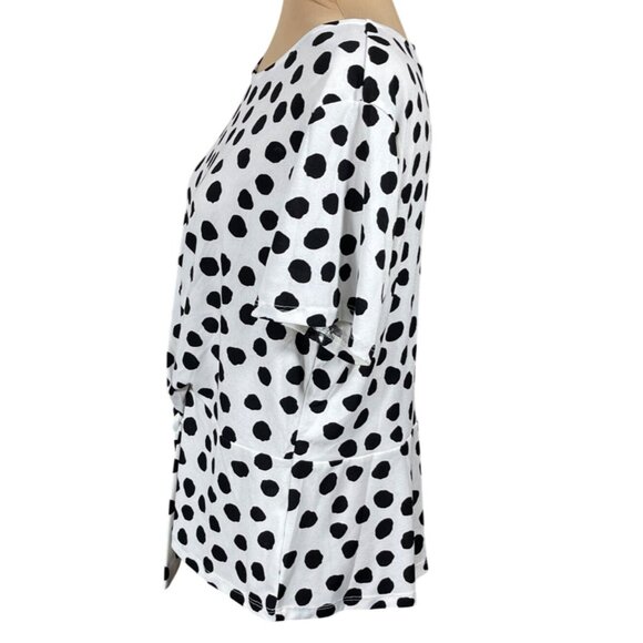 Kasper Blouse Top Black White Dot Size L Large Front Tie Knot - Picture 2 of 6